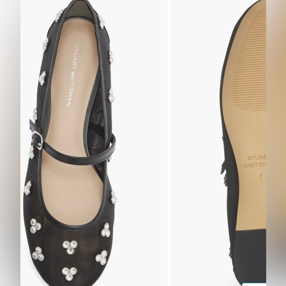 Shoes - NWT STUART WEITZMAN $589
Tammy crystal-embellished mesh Mary Jane flats
